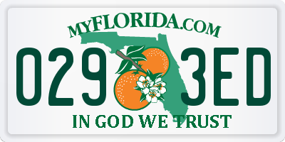 FL license plate 0293ED