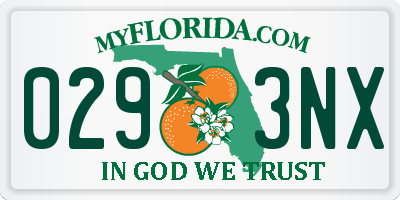 FL license plate 0293NX