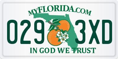 FL license plate 0293XD