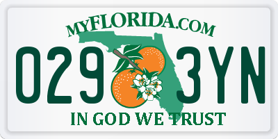 FL license plate 0293YN