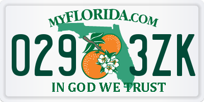 FL license plate 0293ZK