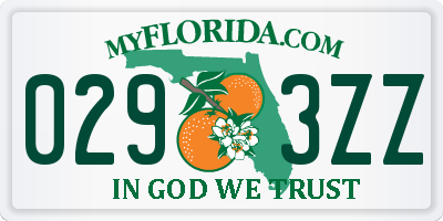 FL license plate 0293ZZ
