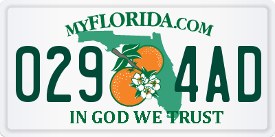 FL license plate 0294AD