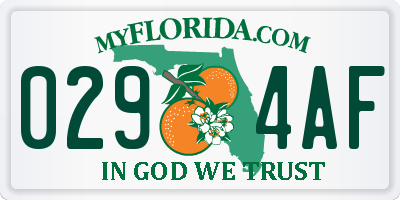 FL license plate 0294AF