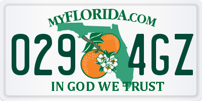 FL license plate 0294GZ