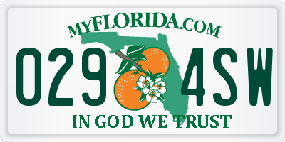 FL license plate 0294SW