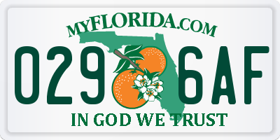 FL license plate 0296AF