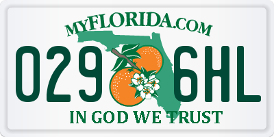 FL license plate 0296HL