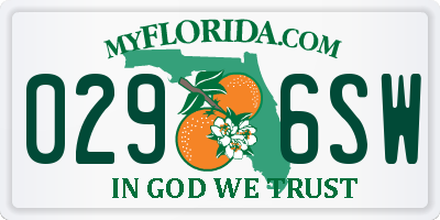 FL license plate 0296SW