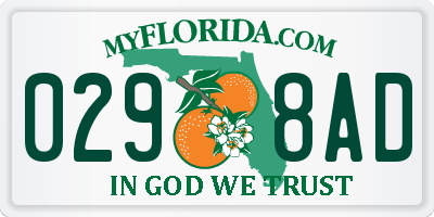 FL license plate 0298AD