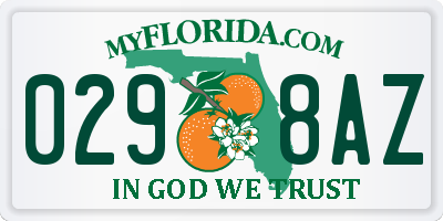 FL license plate 0298AZ