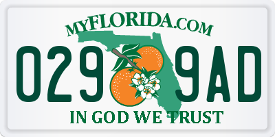 FL license plate 0299AD
