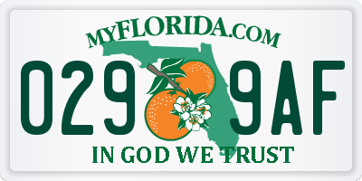 FL license plate 0299AF