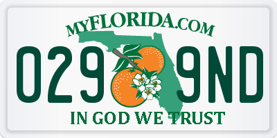 FL license plate 0299ND