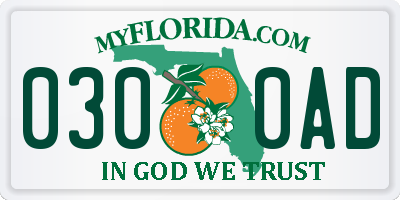 FL license plate 0300AD