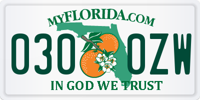 FL license plate 0300ZW