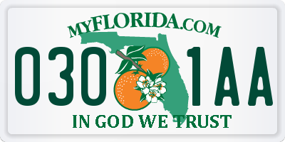 FL license plate 0301AA