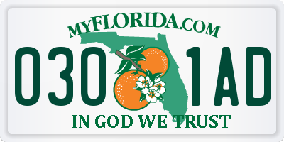 FL license plate 0301AD