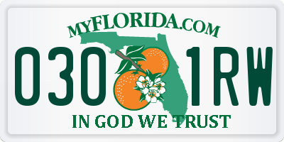 FL license plate 0301RW