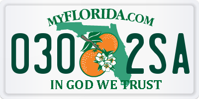 FL license plate 0302SA