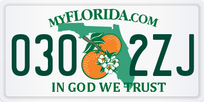 FL license plate 0302ZJ
