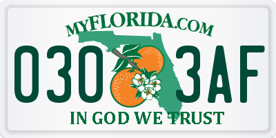 FL license plate 0303AF