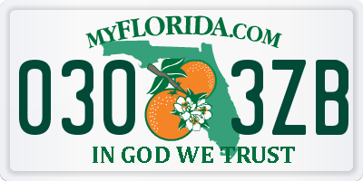 FL license plate 0303ZB