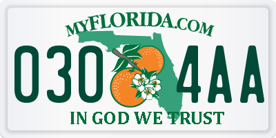 FL license plate 0304AA
