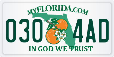 FL license plate 0304AD