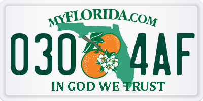FL license plate 0304AF