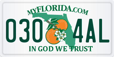FL license plate 0304AL