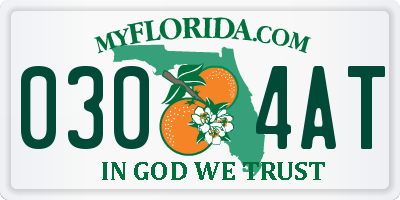 FL license plate 0304AT