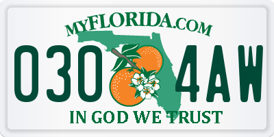 FL license plate 0304AW
