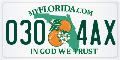 FL license plate 0304AX