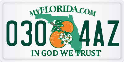 FL license plate 0304AZ