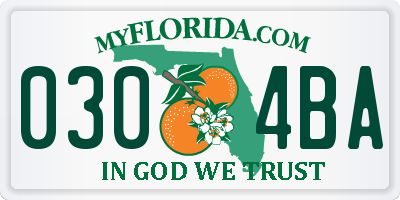 FL license plate 0304BA