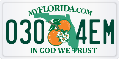 FL license plate 0304EM