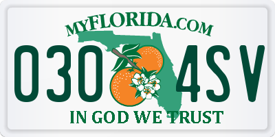 FL license plate 0304SV