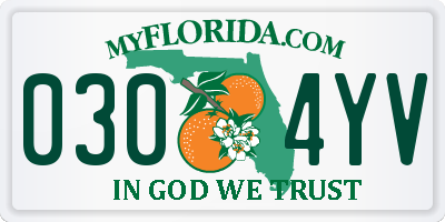 FL license plate 0304YV