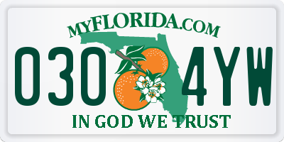 FL license plate 0304YW