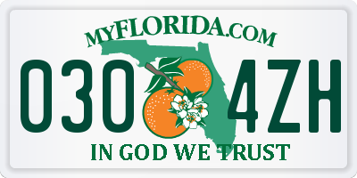 FL license plate 0304ZH