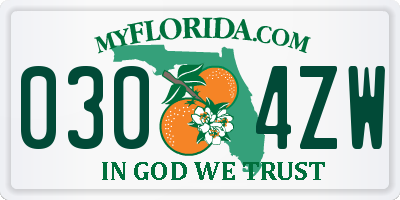 FL license plate 0304ZW