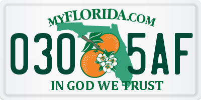FL license plate 0305AF