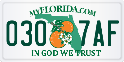 FL license plate 0307AF