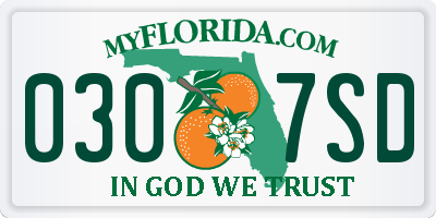 FL license plate 0307SD