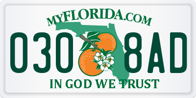 FL license plate 0308AD