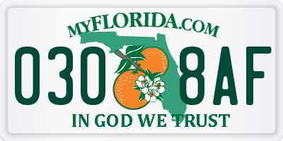 FL license plate 0308AF