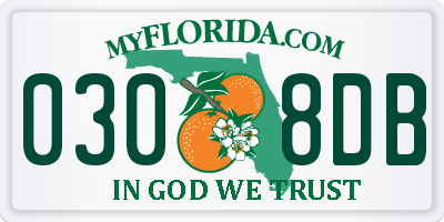 FL license plate 0308DB