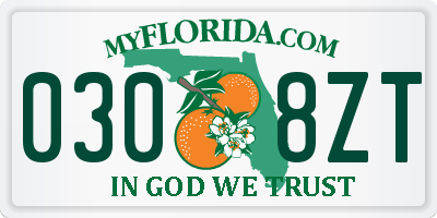 FL license plate 0308ZT