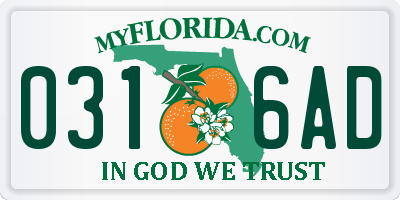 FL license plate 0316AD